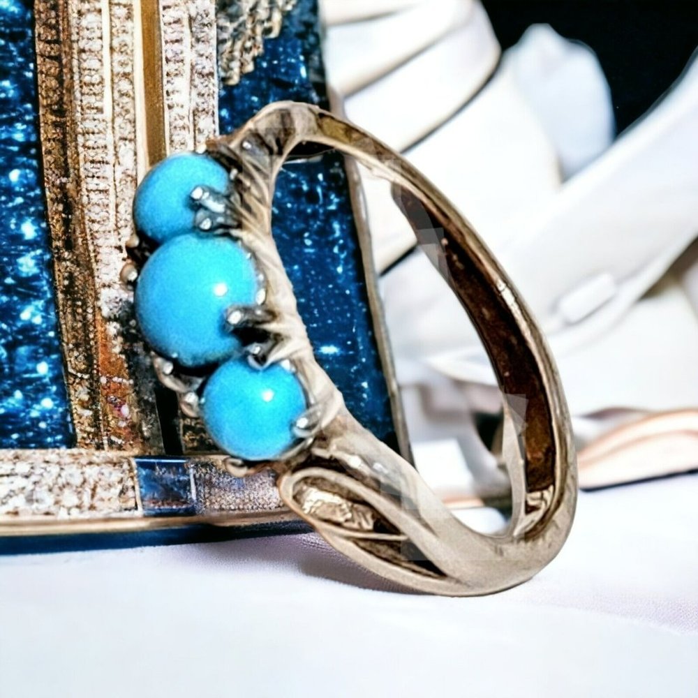 Natl Sleeping Beauty Turq 3 Stone Ring Sz 7, 316L Stnlss Stl Christmas Gift Org7